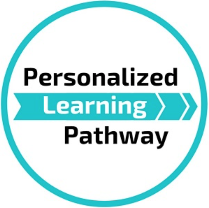 Personalized Learning Pathway Icon-Blue circle with words inside 